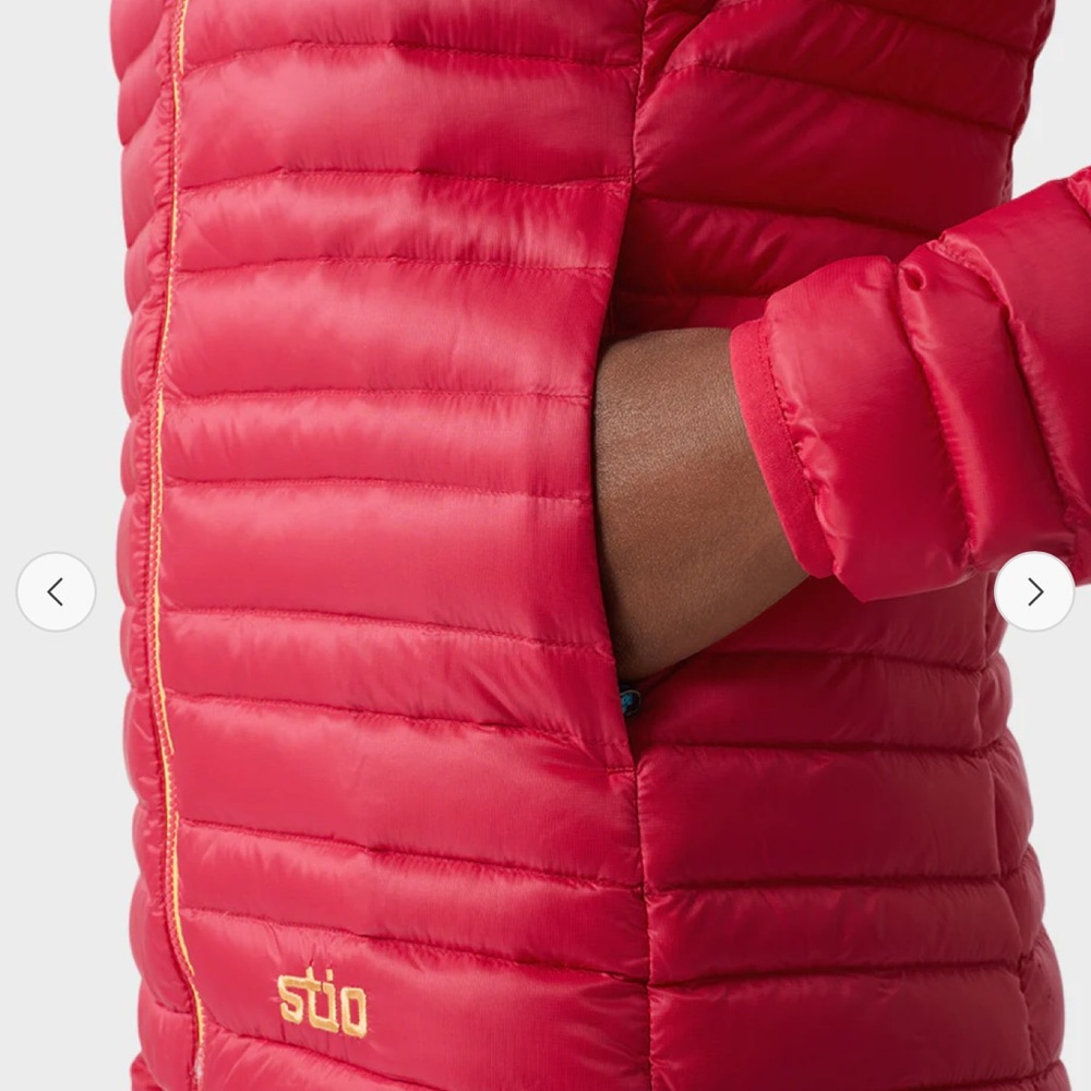 Stio Women's Pink Hooded Down Jacket with Yellow Trim - Picture 6 of 11
